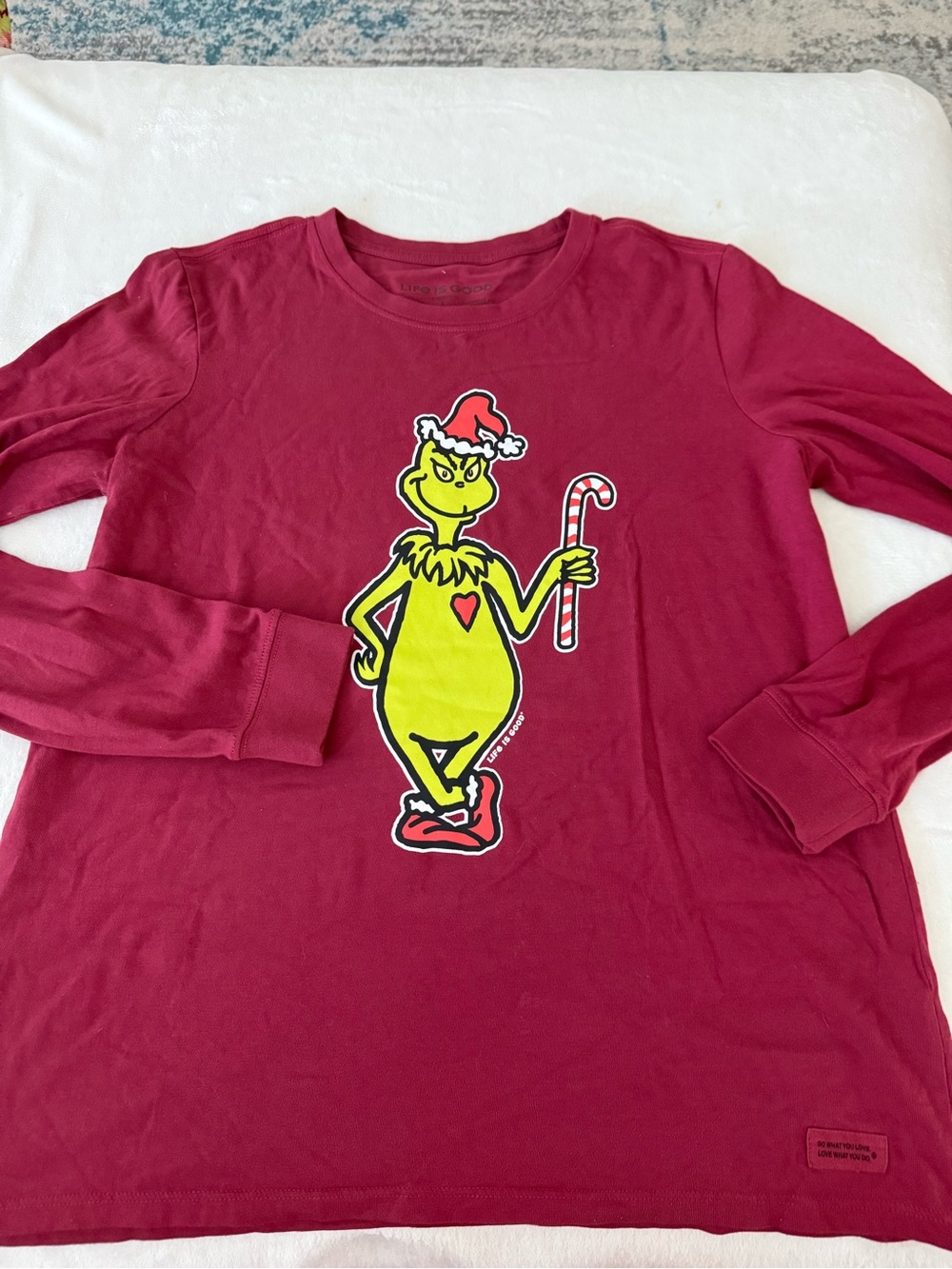 Life is Good Cranberry Red L/S Shirt Grinch Christmas Size Large D79